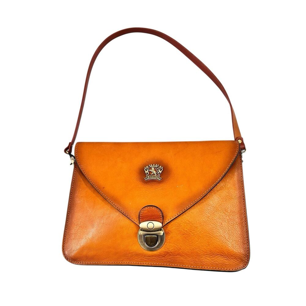 Pratesi Firenze Genuine Leather Crossbody/Clutch Bag Italy Cognac Equestrian